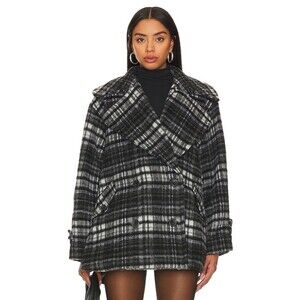 Free People Highlands Wool Coat Salt & Pepper, Size L NWT $268